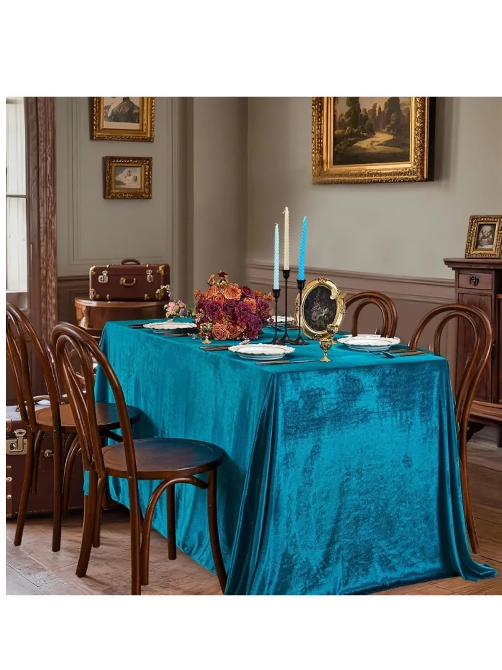 Luxurious Velvet Tablecloth Rectangular (60x102”) PEACOCK BLUE